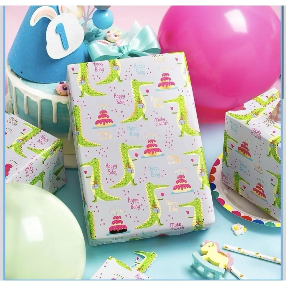 Retrify Wrapping Paper Roll, Crocodile Happy Birthday Gift Wrap Paper, Lot 3